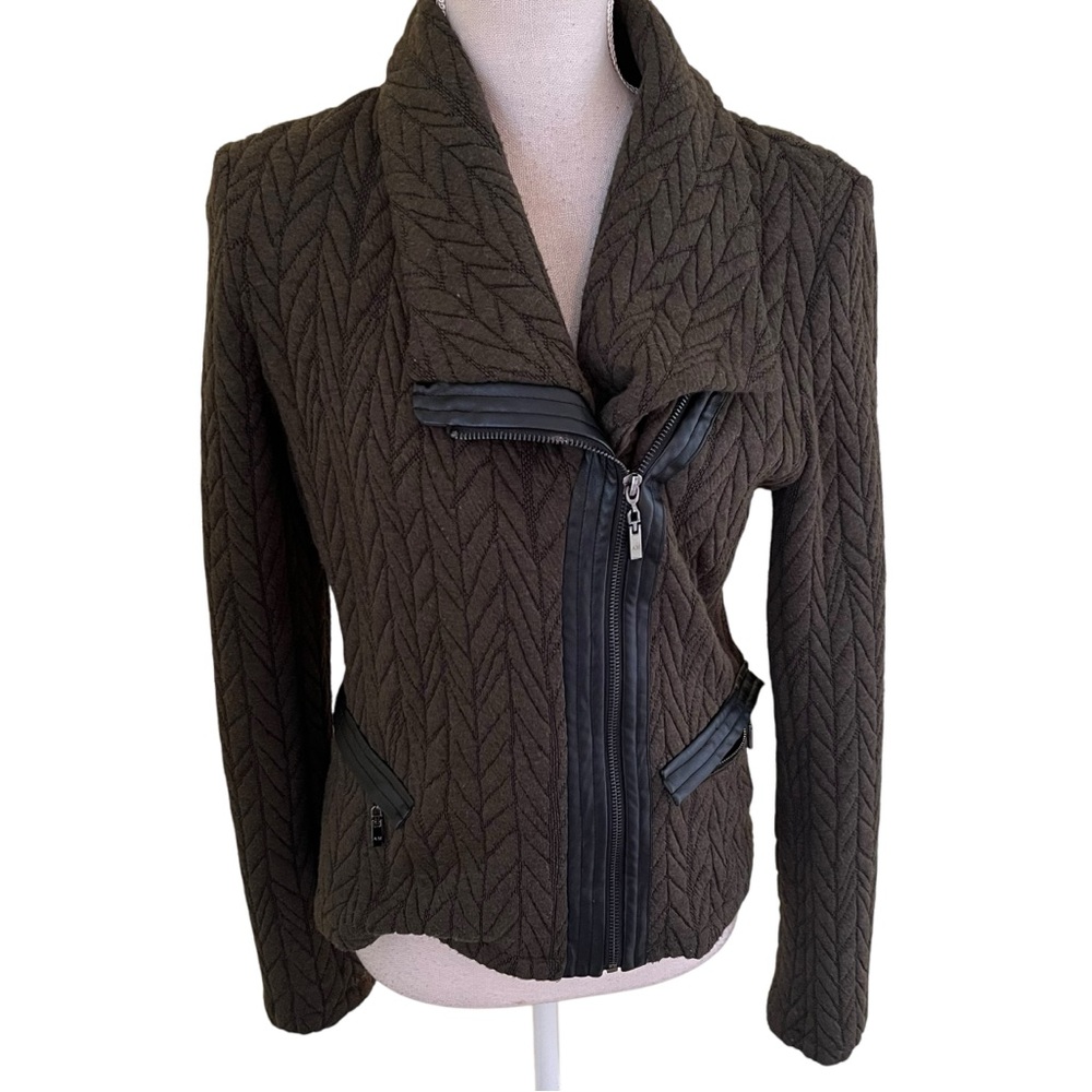Alberto Makali Olive Green Quilted Knit Zipper Front Moto Style Jacket M